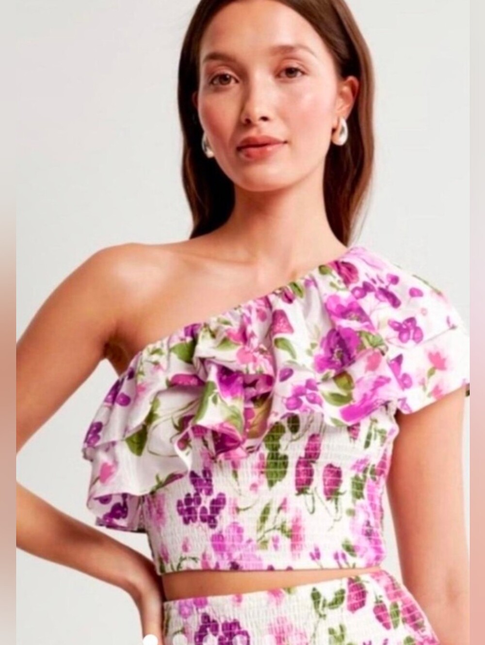 NWT Abercrombie & Fitch Floral Ruffle Skirt and Top - White with Pink & Red - Picture 3 of 9